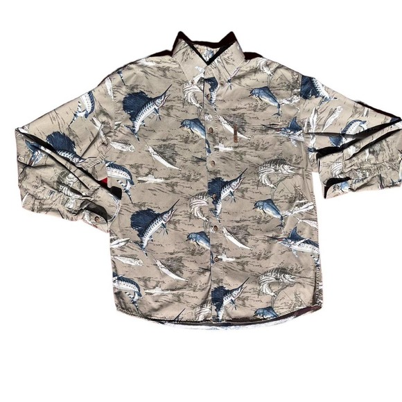 Magellan Sportswear Swordfish Print Button Up Long-sleeve Medium - Picture 2 of 5